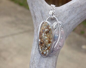 New Lander Turquoise Feather Sterling Silver Necklace
