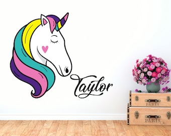 Unicorn Decal for Baby Girl - Personalized name - Wall Sticker Rainbow Unicorn- Wall Decal Nursery For Children Bedroom