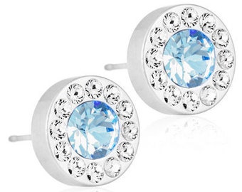 Halo Earrings, Alexandrite, Blomdahl Earrings, Swarovski Crystal, Earrings for sensitive Ears, Medical Grade Titanium Earrings