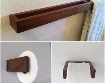 Bathroom Towel holder - Toilet Paper Holder - Walnut - Bathroom Fixture set