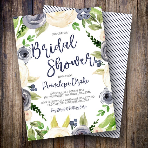 Floral Bridal Shower Invitation Rustic Watercolor Flowers