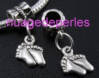 2 Tibetan silver bail foot pendant charms