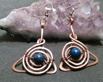 Lapis lazuli earrings, Handmade item,Wire wrapped earrings, Natural stone, Unique jewelry, Lapis lazuli ball