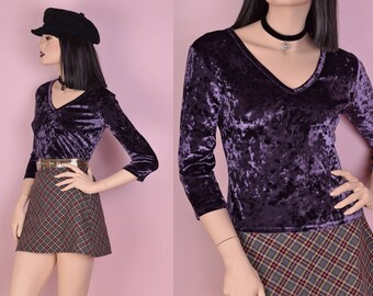 90s Purple Crushed Velvet Shirt/ Medium/ 1990s