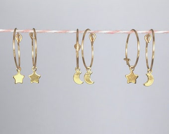 STAR or MOON Earrings 14k Gold Filled, Gold, Minimalist, Earrings Everyday, Delicate Earrings, Subtle Gift, By Little Motives