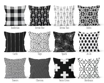 Black Pillow Cover, Decorative Throw Pillow, Euro Sham 16 x 16, 18 x 18, 20 x 20, 22 x 22, 24 x 24, 26 x 26
