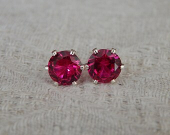 Ruby 5mm Studs, Ruby Sterling Silver or 14 Karat Gold Filled Earrings, Ruby Posts, Ruby Post Earrings, July Birthstone, Lab Created Ruby
