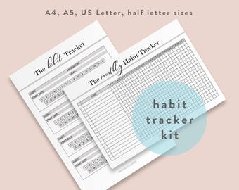 Habit Tracker Printable, Monthly habits, 30 Day Habit Challenge, Goal Planner Setting, A5, Half Size, Letter A4, Instant Download