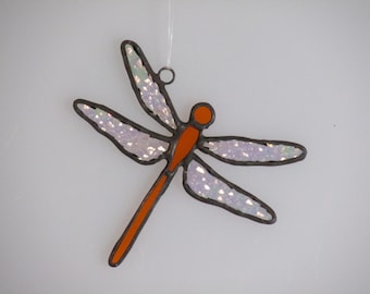 Orange Stained Glass Dragonfly Suncatcher (small)