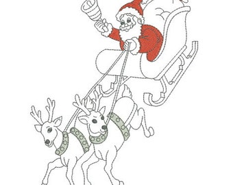 Embroidery design machine Santa's sleigh with his reindeer Christmas instant download