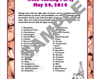 Wine-and-Cheese Pairings Printable Matching Game--Wine-Tasting Parties, Birthdays, Girls' Night Out, Corporate Events--CUSTOM DIGITAL FILE