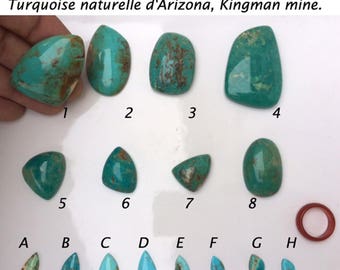 Cabochons AAA of natural Arizona (Kingman Mine) Turquoise, from 1 to 140 carats *.