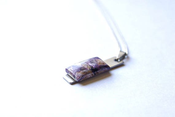 Natural Charoite Jewelry, Gemstone Necklace, Pendant Cabochon, Healing Crystals, Charoite Gift for Her