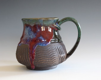 Unique coffee mug, 14 oz, handmade cup, handthrown mug, stoneware mug, wheel thrown pottery mug, ceramics and pottery