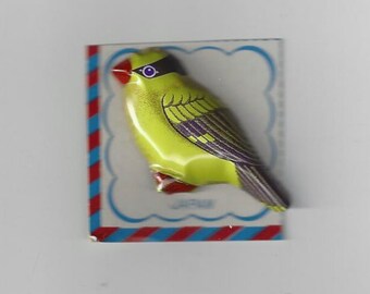 Vintage Japan Lithograph Bird Tin Pin, 1960s
