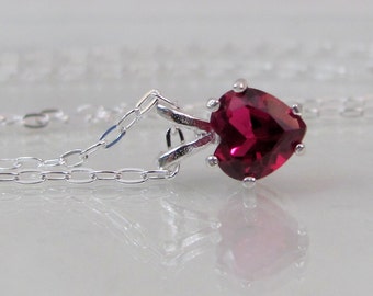 Ruby Heart Pendant, Ruby Gemstone Necklace, 6mm Lab Ruby Gemstone, July Birthstone, Sterling Silver, Ruby Jewelry, Valentine's Day Gift