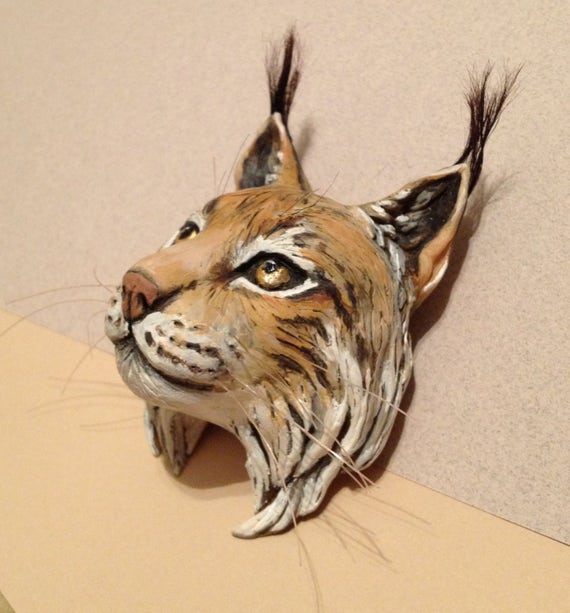 Custom Animal Head MADE to ORDER Lynx polymer clay animal