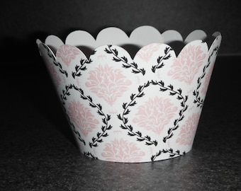 Wedding Cupcake Wrappers Pink and Black Wedding Celebration