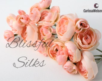 34 SMALL BLUSH PINK Ranunculus Flowers - Artificial Flowers, Silk Flowers, Flower Crown, Wedding Flowers, Hair Accessories, Millinery, Hat