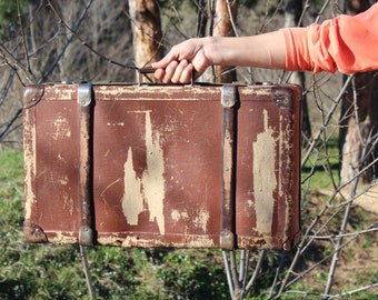 1930s suitcase, Antique suitcase distressed, Brown suitcase, Vintage suitcase, Old travel suitcase, Suitcase, Old suitcase, Vintage luggage