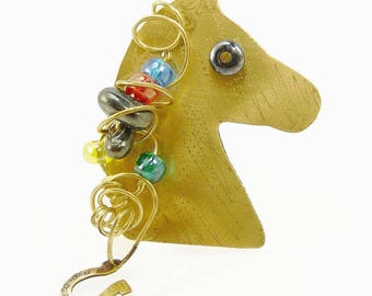 Vintage Horse Head Equestrian Brooch Abstract Beaded Brooch