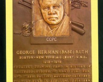 Babe Ruth George Herman Ruth National Baseball Hall of Fame Plaque Cooperstown NY Postcard