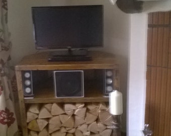 Lezele a corner tv unit and log store with shelf