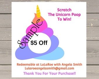 60 LuLa Unicorn Poop Customer Scratch Off Stickers / Thank You Stick them on your Lula packages Silver Scratch Stickers Included