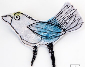Textile jewelry bird brooch- Sculptural textile art pin - Fiber art bird sculpture to pin- Sculptural felt brooch - felt art brooch