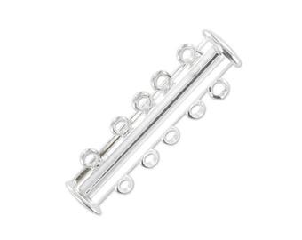 Clasp 5 rows magnetic sliding plain silver, 30mm
