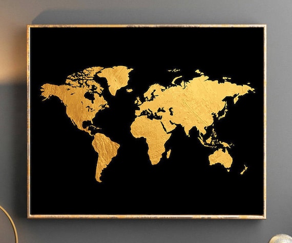 Gold World Map Wall Art Poster Golden Watercolor Wallpaper Large Travel Gold World Map Wall Art Poster Golden Watercolor Wallpaper Large Travel