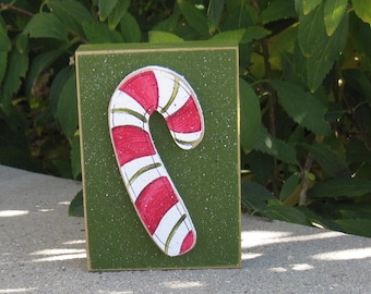 CANDY CANE BLOCK for Christmas, Winter, Noel, shelf, desk, office, mantle and home decor