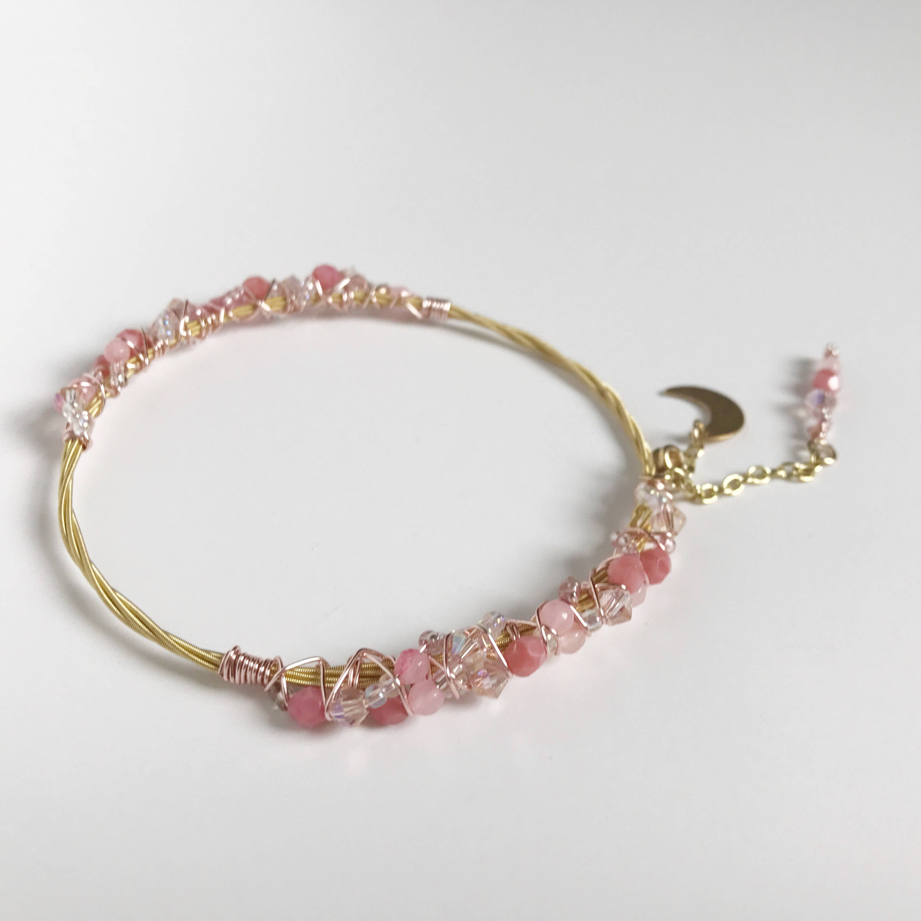 Guitar String Charm Bracelet Pink And Gold Beaded Charm