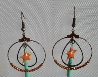 FINE star earrings mustard yellow and green
