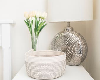 Rope basket, grey & white, storage basket, rope bowl, cotton basket, storage, nursery storage, gift idea, housewarming, organiser, key bowl