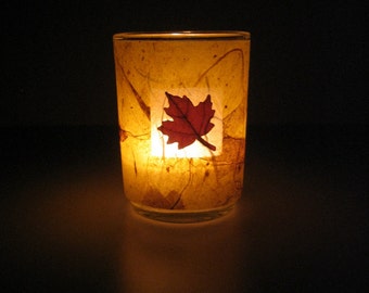 Real Autumn Maple Leaf Earth Light - botanical home décor, candle holder, pressed leaf, leaf, autumn, Canada, natural, woodland, glass, ooak