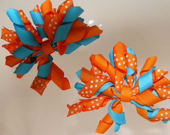Nemo Inspired, Corker Hair Clips, Hair Bows, Pigtails, Twin Girls, Pig tails, Polka dots, Vacation Gift Idea, Kids barrettes, Korkers