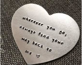 Aluminum Heart Insert - Hand Stamped Heart - Personalized Ornament - Custom Metal Plaque - Carry in Your Wallet or Use as Plaque