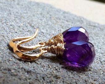 Purple Amethyst earrings. Gemstone jewelry. Petite earrings. Gold Earrings.