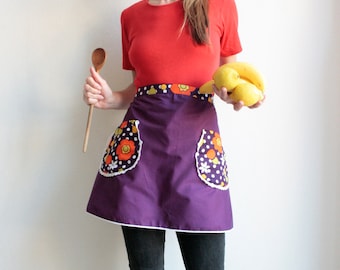 Vintage apron, retro floral pattern, 70s, Apron, hobby smock, large pocket pockets, cooking apron, hippie, Pril flowers, home wear,