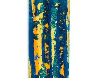 Blue and Gold Abstract, Wall hanging 4 x 18"