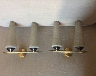 Pair of vintage brass and glass
