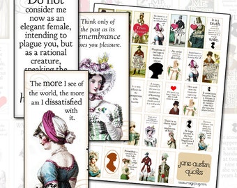 Jane Austen Quotes digital collage domino sheet 1x2 inch 25 mm x 50 mm Pride & Prejudice