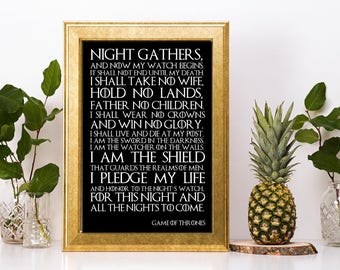 Game of Thrones Night's Watch oath inspired canvas or print gift home any colour present christmas birthdays can be personalised with name