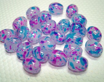 Blue and Hot Pink Spray Painted Glass Oval Beads (Qty 25) - B3301