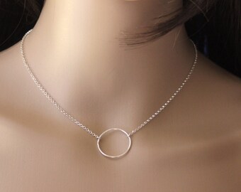 Minimalist necklace silver sterling ring pendant 2cm - silver circle necklace - geometric necklace - silver choker