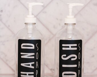 Glass Hand and Dish Soap Dispenser Set