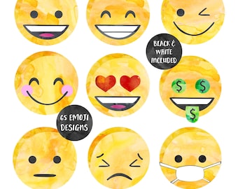 Watercolor Emoji Face Collection Commercial Use Clip Art Emoticon Clipart