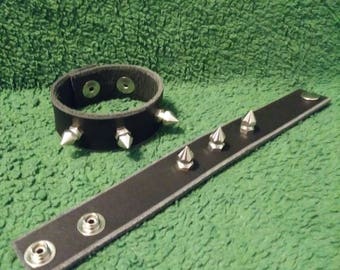 Black leather studded cuff bracelet - sm/med/lg