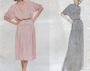 A Blouson Bodice, Band Collar, Drawstring Waist Below-Knee & Evening Length Dress Sewing Pattern for Women: Size 8 Bust 31-1/2" • Vogue 1880
